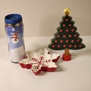 Hallmark‎ Christmas Dish Wooden Christmas Tree Christmas Coffee Mug Lot of 3